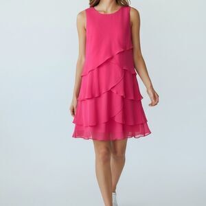 Vintage Ursula of Switzerland Chiffon Tulip Tiered Hem Sheath Dress in Pink 12